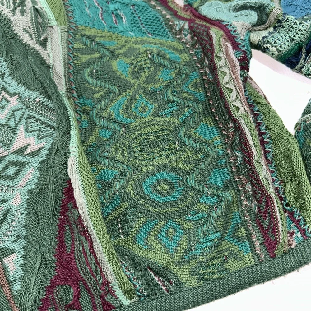 Coogi Grandpa Sweater Cardigan 3D Cable Knit Chunky 90's Multi Colored Women's M - Picture 9 of 15